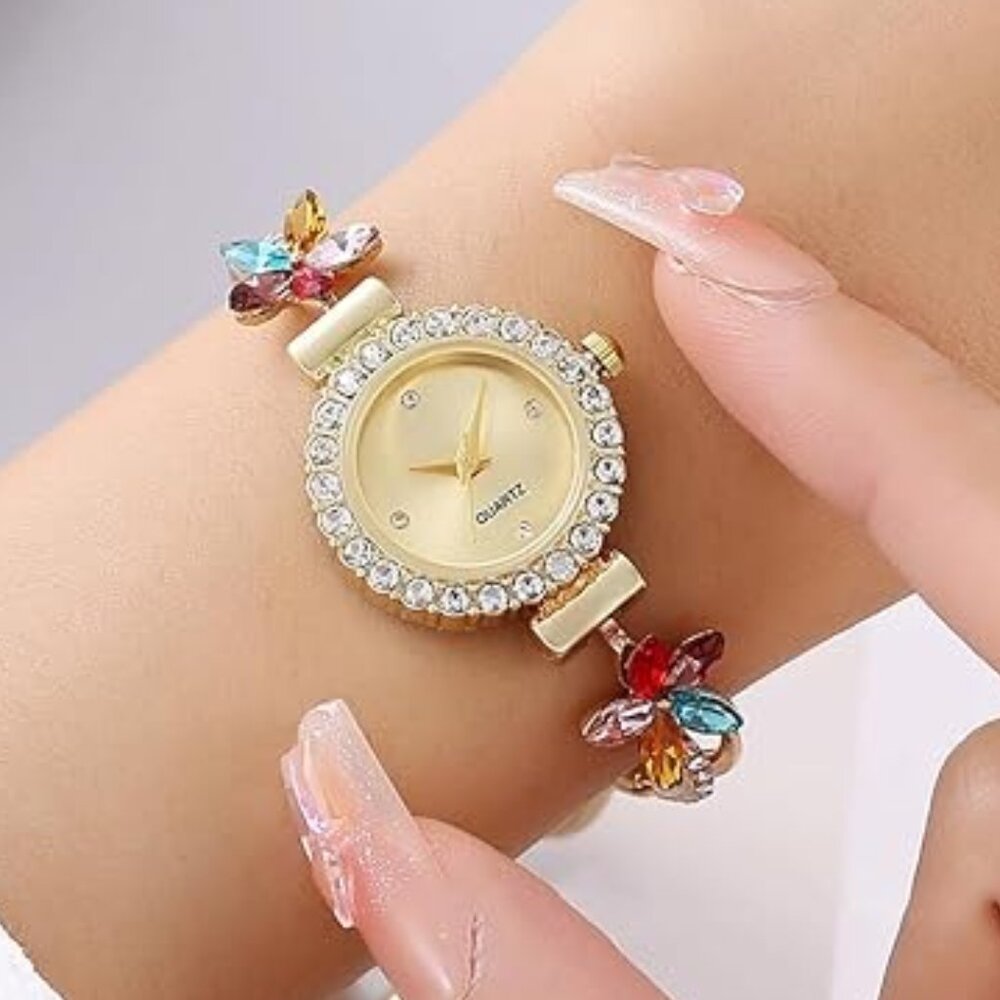 Women's Fashion Simple Floral Bracelet Watch Diamond Quartz Light Luxury Watch